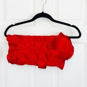 Red satin corset top